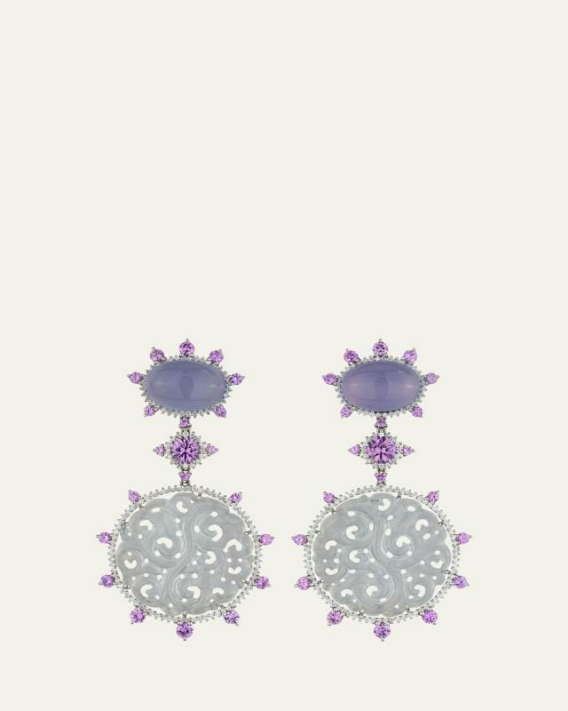 Icy Jade 18K White Gold Chalcedony, Sapphire, and Diamond Earrings